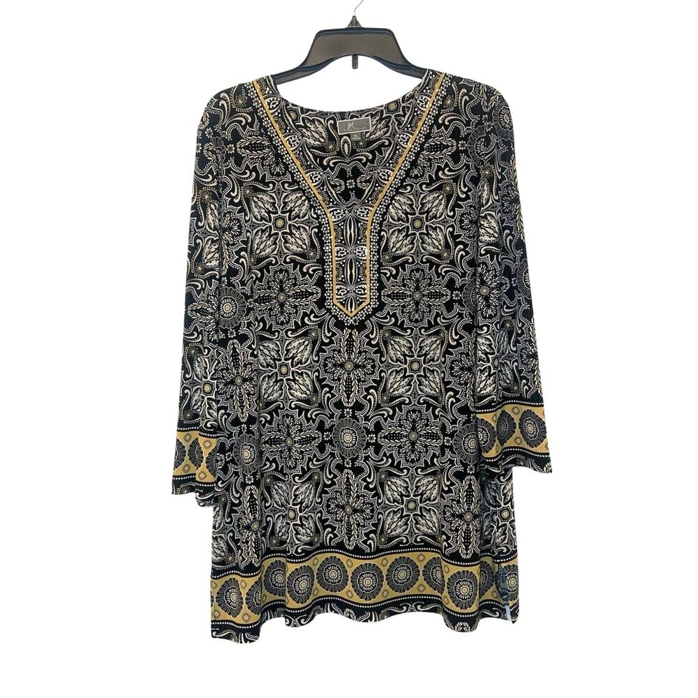Women's JM Collection V-Neck Beaded Geographic Print Tunic Black/Gold Size XL